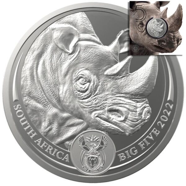 Sidabrinė moneta „Didysis Afrikos penketas – Raganosis II“ 1 oz