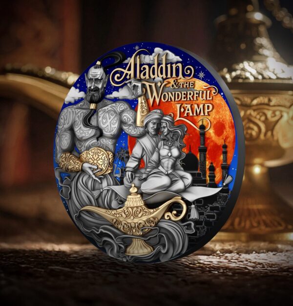 Sidabrinė moneta Aladinas ir stebuklinga lempa 2 oz