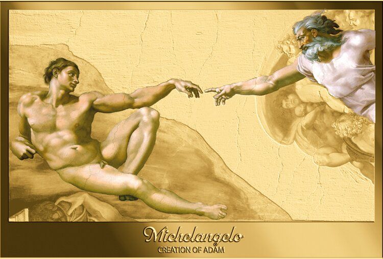 Auksinė moneta „Adomo sukūrimas“ – Michelangelo 550-osios gimimo metinės, 3.11 g