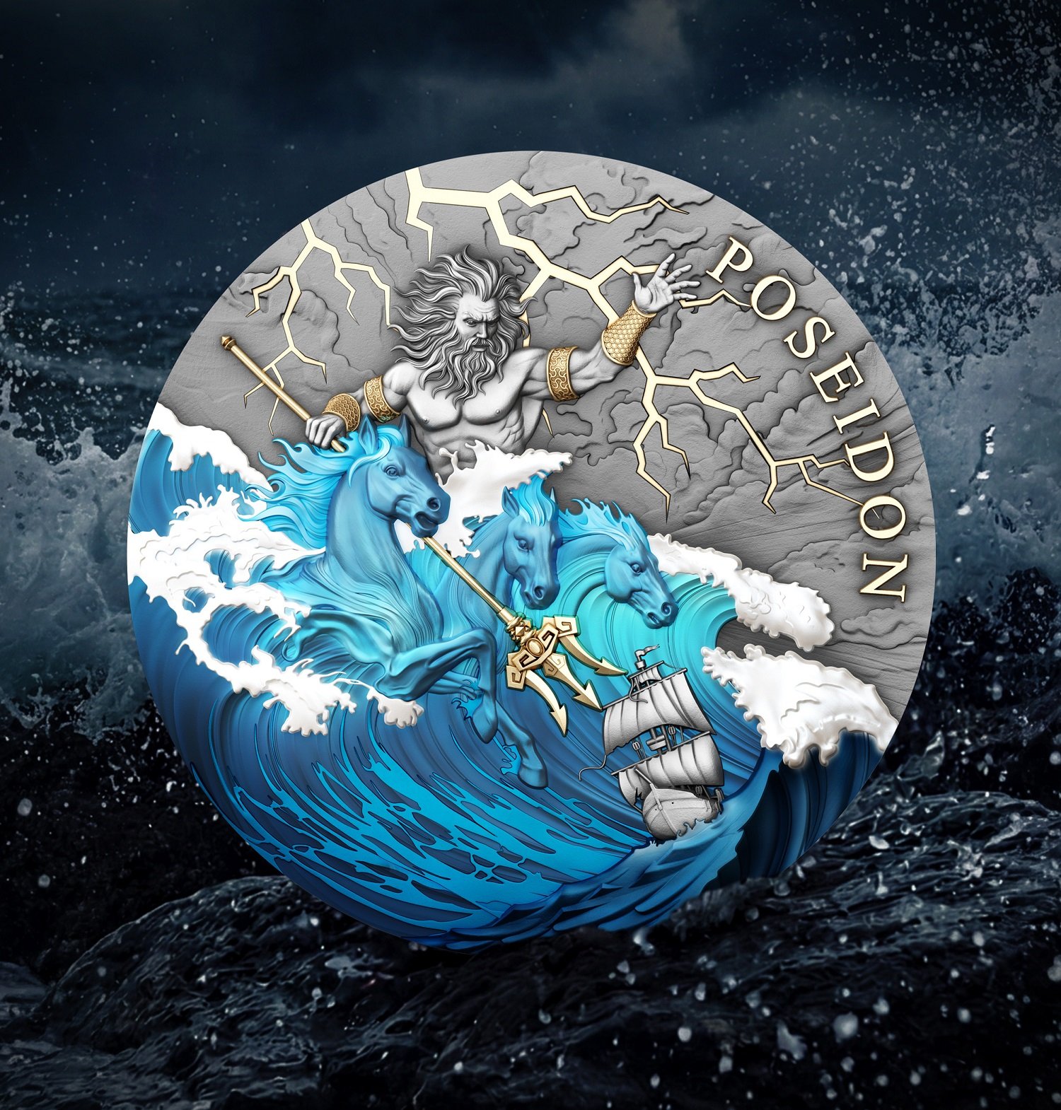 Sidabrinė moneta Poseidonas, 2 oz