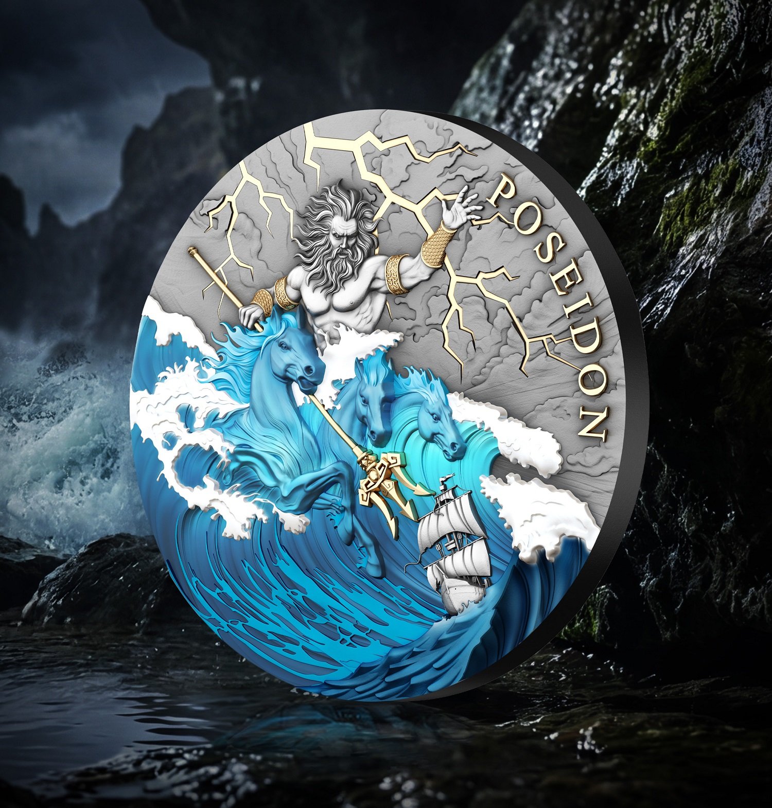 Sidabrinė moneta Poseidonas, 2 oz