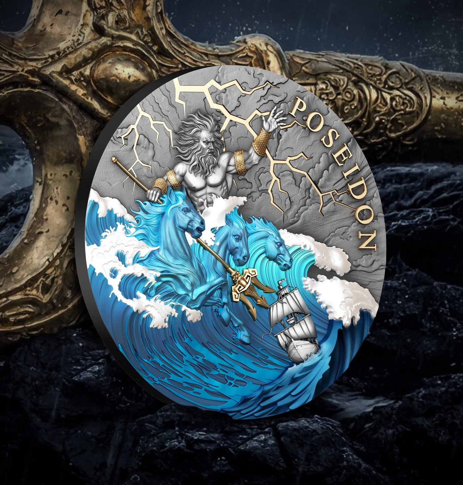 Sidabrinė moneta Poseidonas, 2 oz