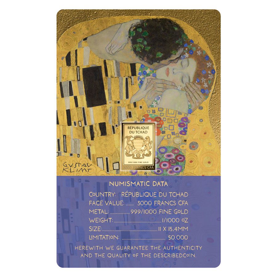 Auksinė moneta Bučinys - Gustav Klimt, 1/1000 oz