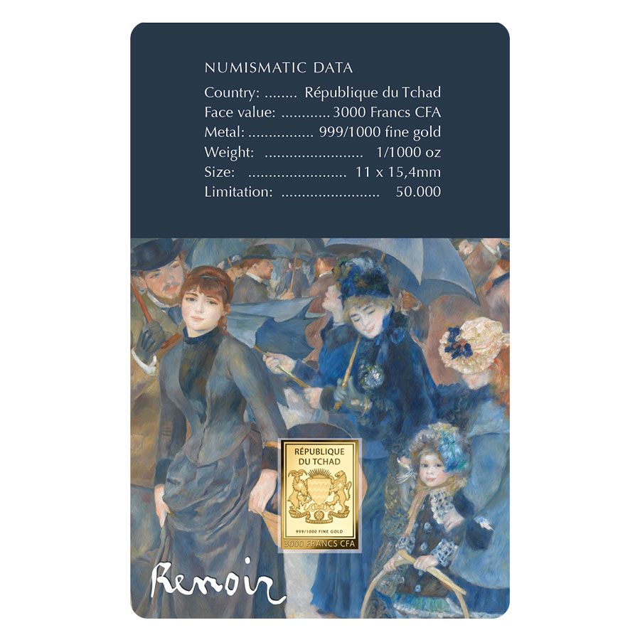 Auksinė moneta Skėčiai- Pierre - Auguste Renoir, 1/1000 oz